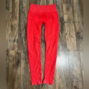 LELE Vibrant Red Ribbed Leggings